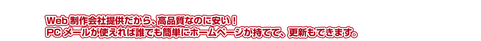 Web制作会社提供だから、高品質なのに安い！PCメールが使えれば誰でも簡単にホームページが持てて、更新ができます。