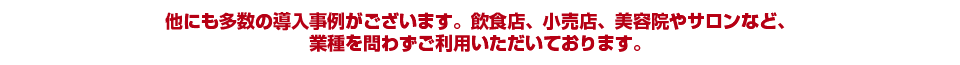 他にも多数の導入事例がございます。飲食店、小売店、美容院やサロンなど、業種を問わずご利用いただいております。